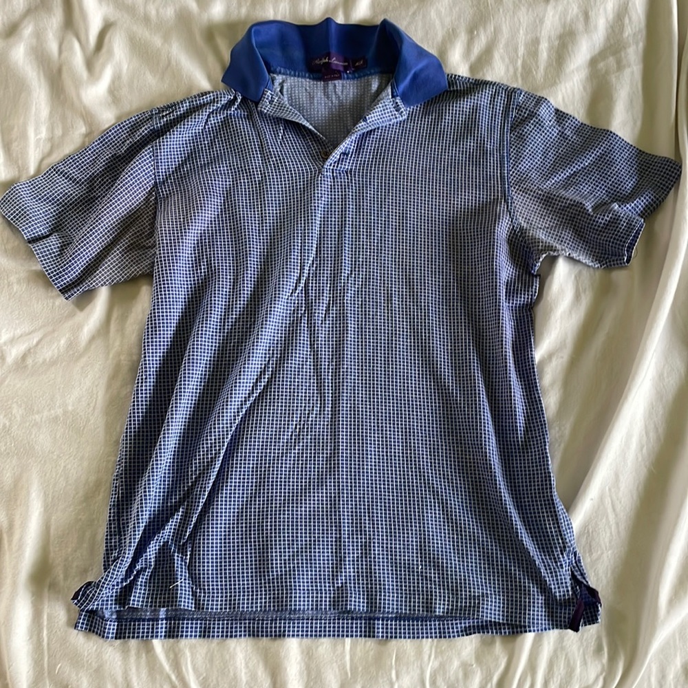 Ralph Lauren Purple Label, Short Sleeve Polo, Men’s Medium, Blue and White